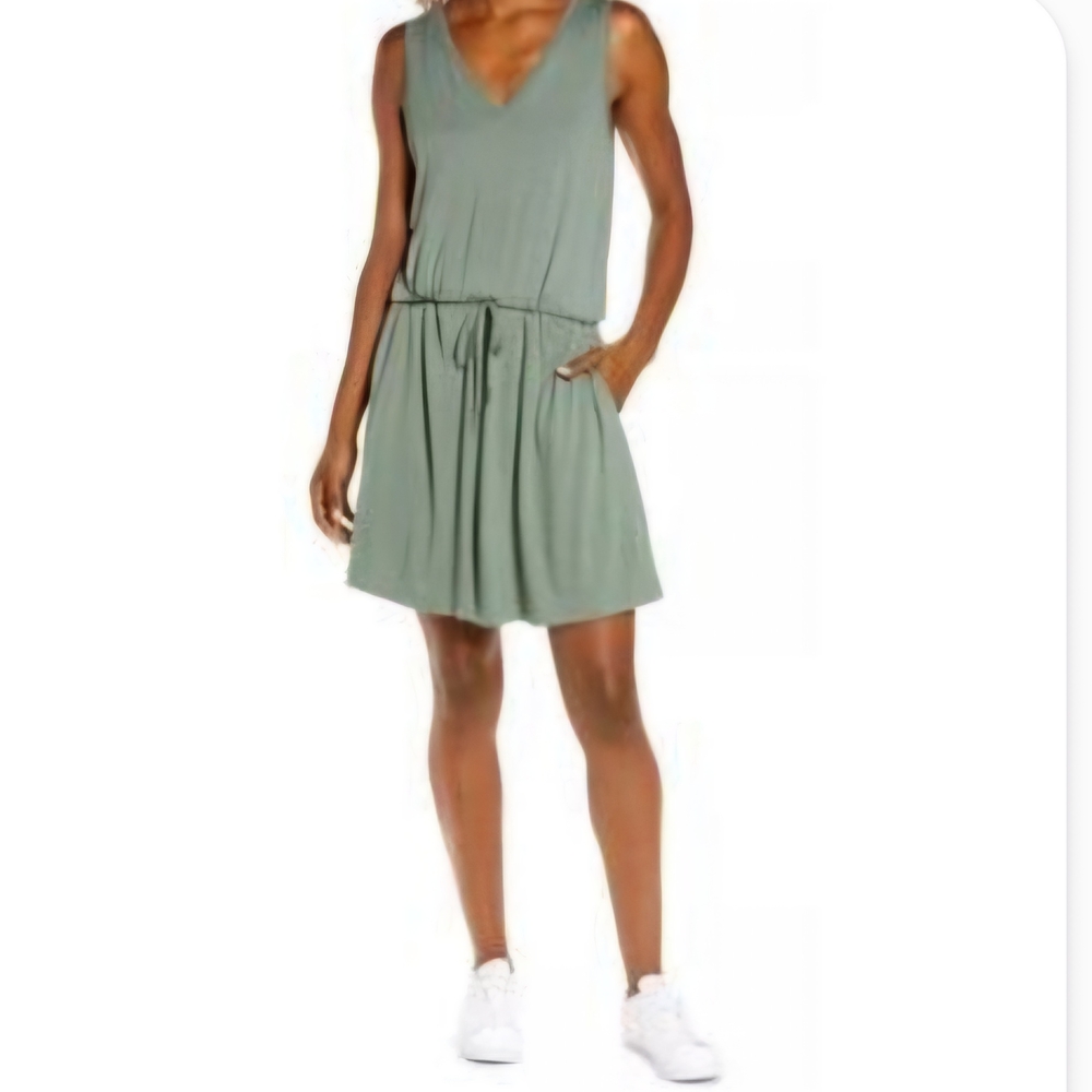 Sweaty Betty Take It Easy Drop Waist Casual Dress, Stretch,Green, Size Medium